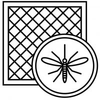 Mosquito net icon with window and mosquito silhouette. Anti pest insect netting defence. Adjustable stroke outline width.